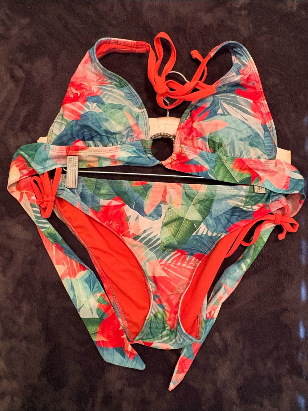 BECCA Tropical Print Bikini Set with Coral Accents